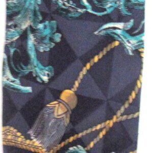 Vintage Cricketeer 100% Silk Tie, Deep Navy Blue with Leafy and Swags       E989